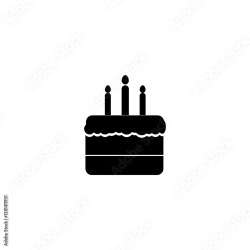 Birthday cake. Three candle icon. Celebration dessert. Black simple silhouette.