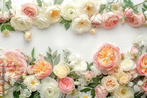 Elegant Mother's Day Floral Border with Roses and Peonies in Pastel Shades for Design Use