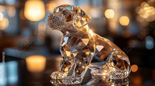 A faceted crystal dog with shimmering diamonds