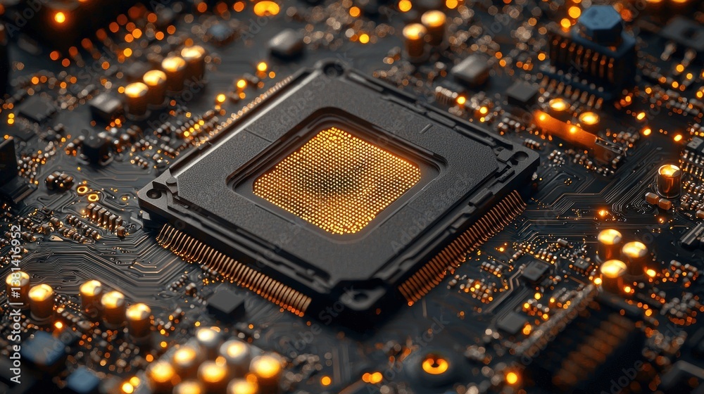 Close-up of a Modern CPU Processor on a Circuit Board Close-up of a Modern CPU Processor on a Circuit Board