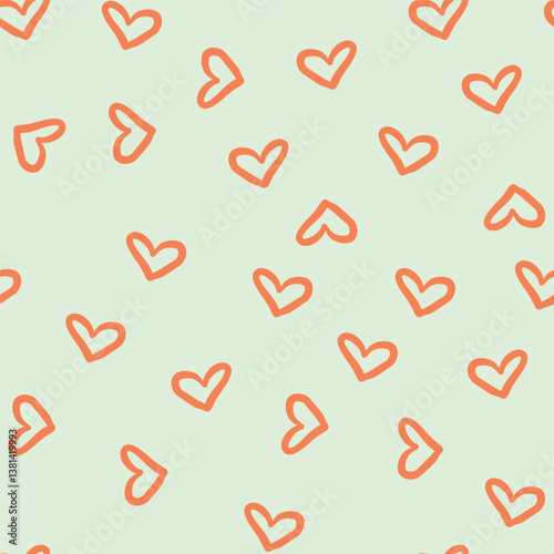 vector illustration hearts outline hand drawn orange bright on delicate green background for packaging background paper gift cards summer spring themes