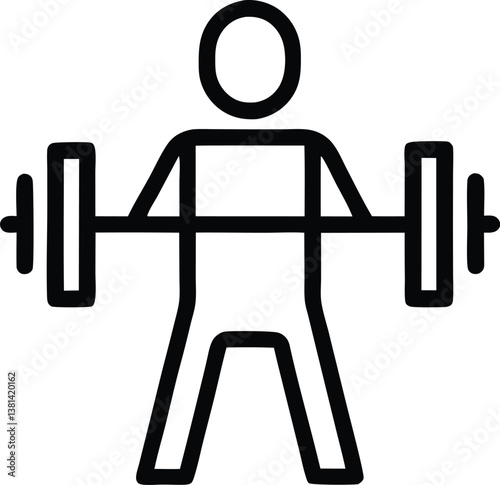 Weightlifting outline. Barbell with weights gym icon vector illustration. Deadlifts exercise. Person Weight Training. Weightlifter Squatting Weights Thin Line Icon