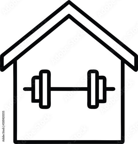 fitness at home icon, gym fit, workout house, training sport exercise, thin line web symbol on white background. vector illustration 