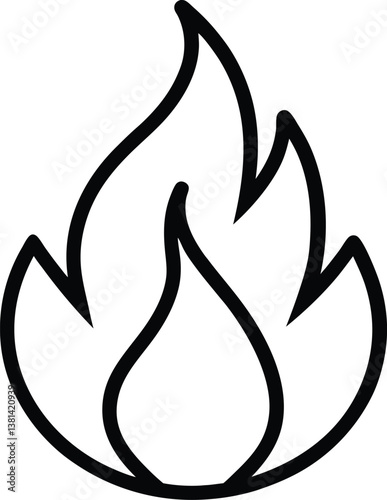 Flame fire outline Icon. Camp Fire Line Icon. vector illustration