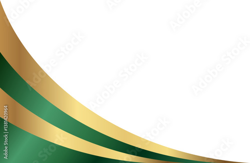 Elegant green and gold curved background design.