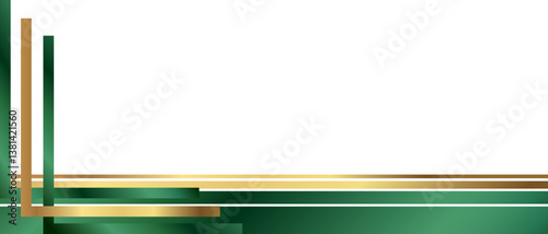 Modern green and gold corner as cover decoration isolated on transparent background.