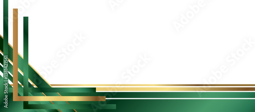 Modern green and gold corner as cover decoration isolated on transparent background.