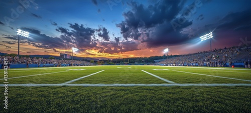 Bright Sunset During a Football Game at a Local Stadium With a Lively Crowd