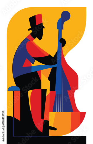 Abstract Jazz Musician Playing Double Bass – Modern Geometric Art