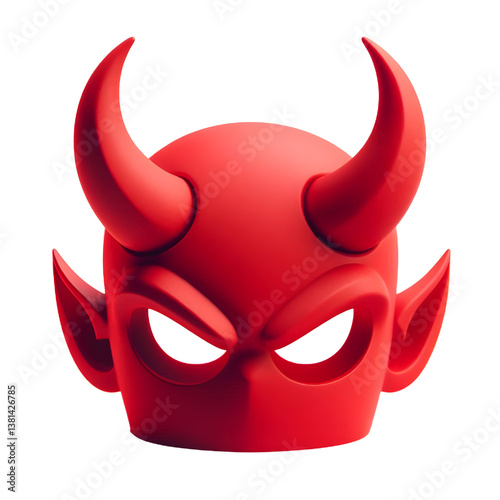 3D Halloween red devil horns. Cutout satan character horns design element isolated on white background