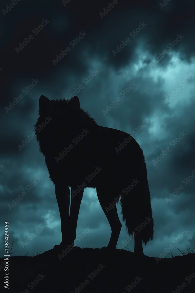 Silhouette of a Wolf Standing Under a Dramatic Stormy Sky Silhouette of a Wolf Standing Under a Dramatic Stormy Sky