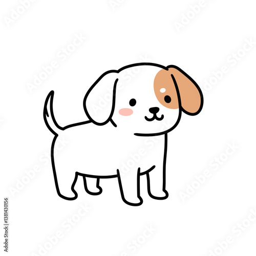 Cute cartoon puppy standing happily on a white background  