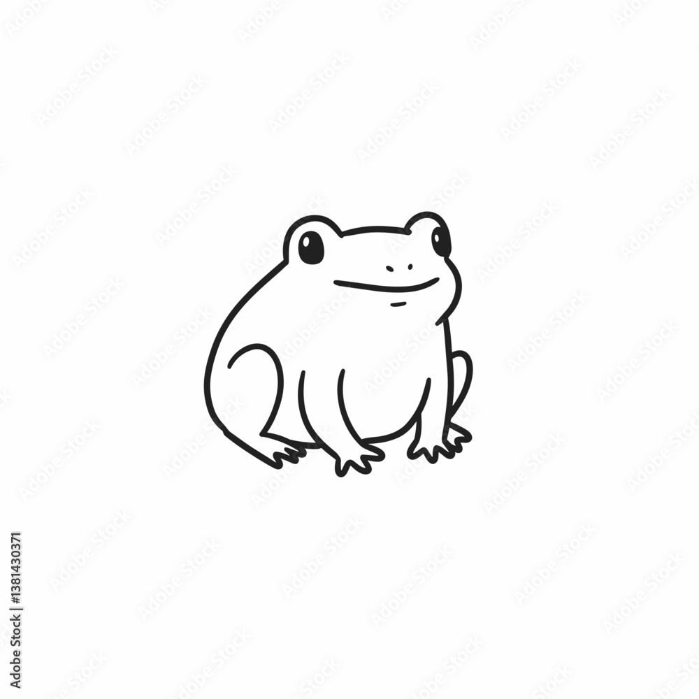 Fototapeta premium Cute cartoon frog sitting against a plain white background 