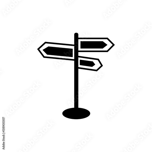 Signpost icon. Road direction symbol. Navigation vector shape. Black guidepost illustration.