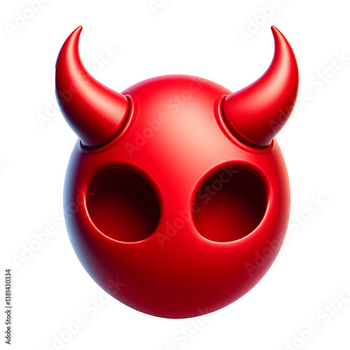 3D Halloween red devil horns. Cutout satan character horns design element isolated on white background
