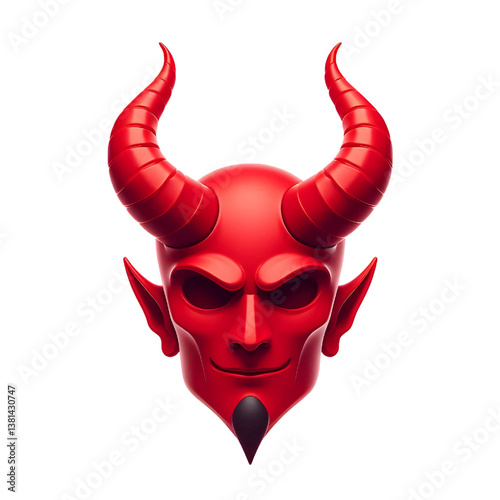 3D Halloween red devil horns. Cutout satan character horns design element isolated on white background