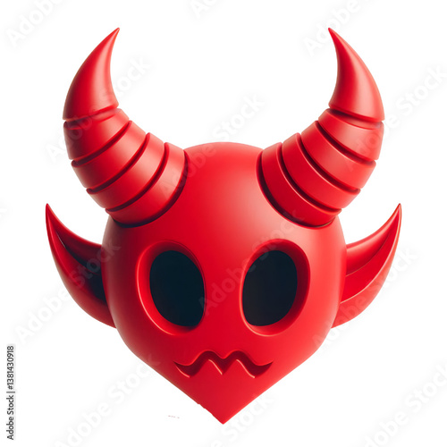 3D Halloween red devil horns. Cutout satan character horns design element isolated on white background
