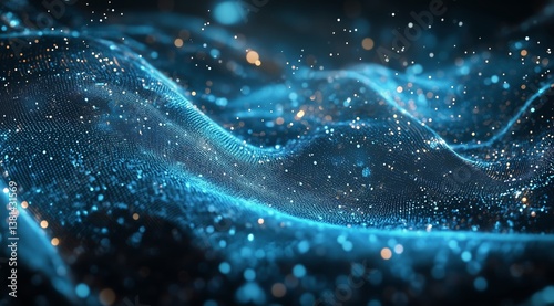 Dynamic Blue Waves With Sparkling Particles Creating an Immersive Digital Lan...