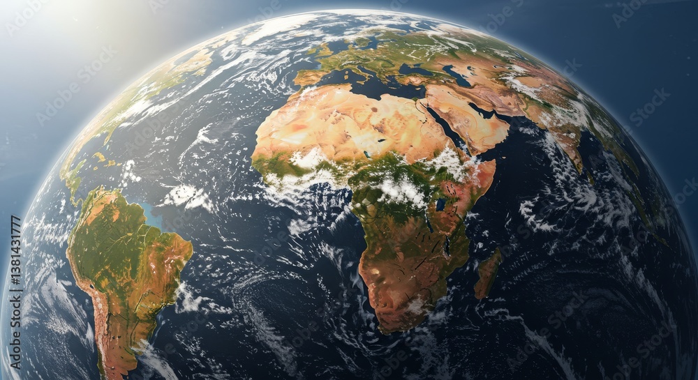 Fototapeta premium Our Blue Planet Earth - Stunning satellite view of planet Earth, showcasing continents, oceans, and atmospheric details. Ideal for environmental, geography, and science projects