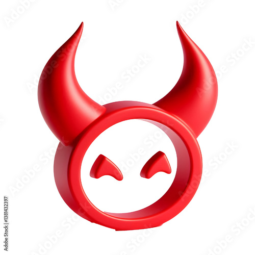 3D Halloween red devil horns. Cutout satan character horns design element isolated on white background