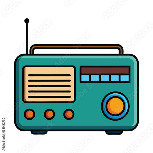 Minimalist Vector Illustration of Retro FM Radio for Vintage Themes
