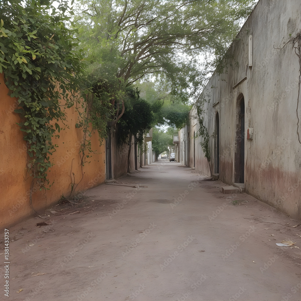 Fototapeta premium Calle desierta al amanecer en un pueblo colonial mexicano lleno de historia