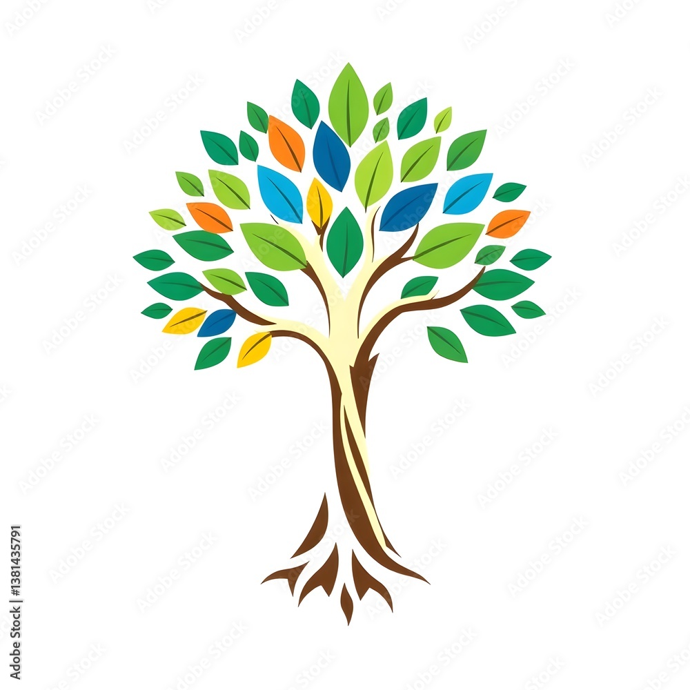 Fototapeta premium A digital illustration of a tree of life symbol, a root within a white background art illustration design 