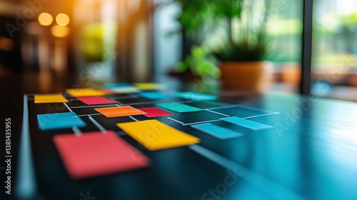 Colorful Flowchart on a Modern Table in a Bright Indoor Workspace During the ...