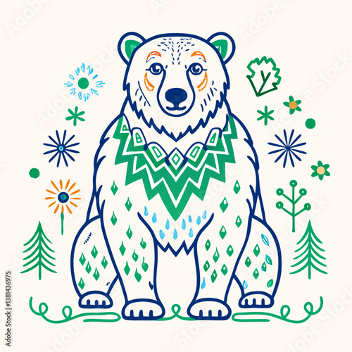 Colorful Outline Illustration of a Bear

