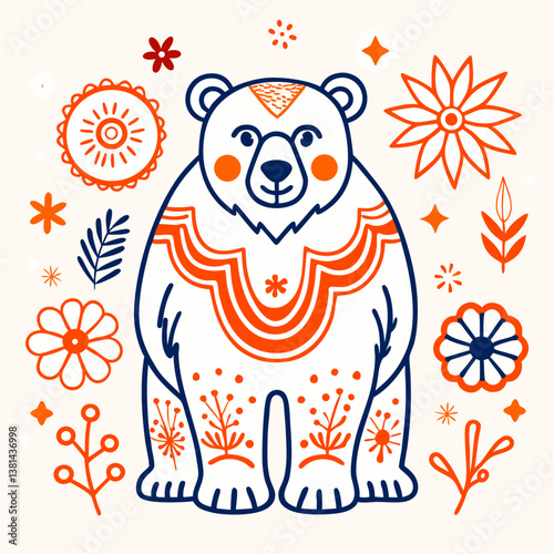 Colorful Outline Illustration of a Bear

