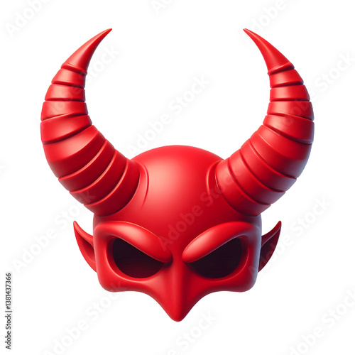 3D Halloween red devil horns. Cutout satan character horns design element isolated on white background