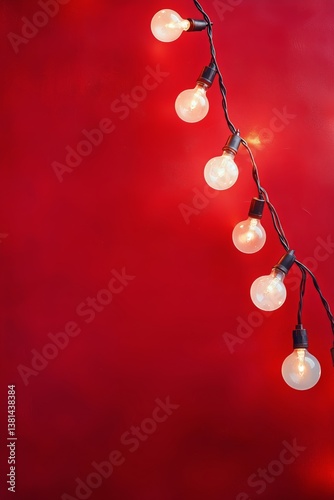 String Lights Illuminate Vibrant Red Background Creating Warm Atmosphere for ...
