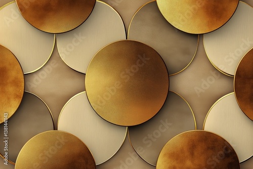Decorative Geometric Pattern With Gold Circles on Textured Background in Mode...
