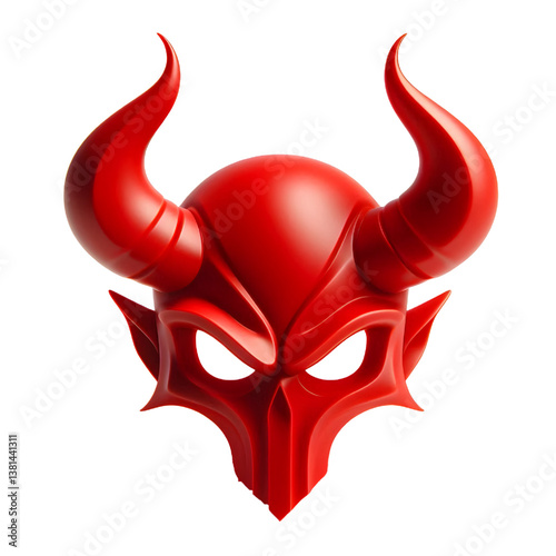 3D Halloween red devil horns. Cutout satan character horns design element isolated on white background
