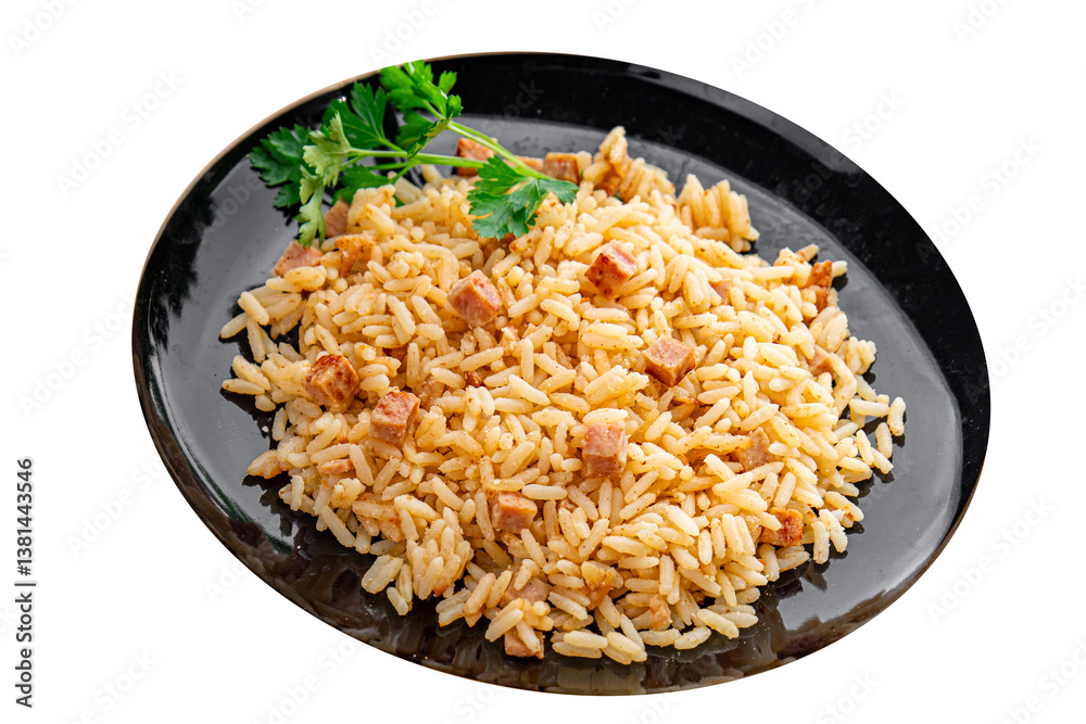 Rice meat ham main course fresh delicious gourmet food background on the table rustic food top view copy space Rice meat ham main course fresh delicious gourmet food background on the table rustic food top view copy space