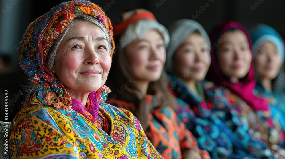 Fototapeta premium Portrait of an Elderly Woman in Vibrant Traditional Clothing