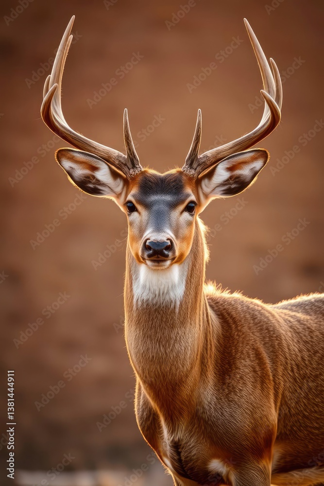 Portrait of Majestic Deer with Antlers Against Soft Blurred Background Portrait of Majestic Deer with Antlers Against Soft Blurred Background