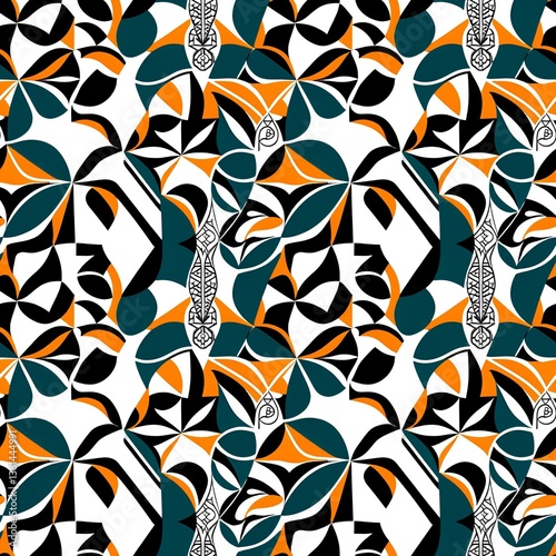 A black and orange geometric pattern on a white background.