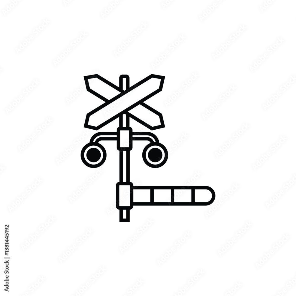 Icon of a level crossing, symbolizing railway safety and traffic control at rail crossings.