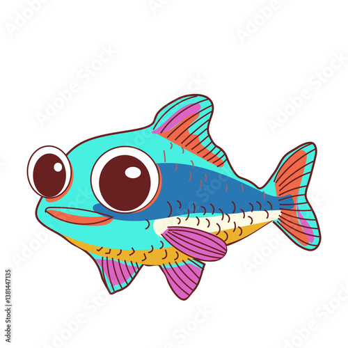 Small fish with big eyes, flat vector cartoon