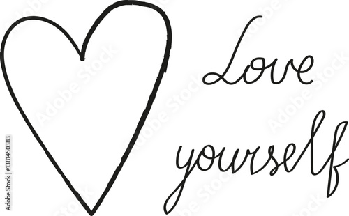 Inspirational Hand-Drawn Heart With 'Love Yourself' Calligraphy Text Design