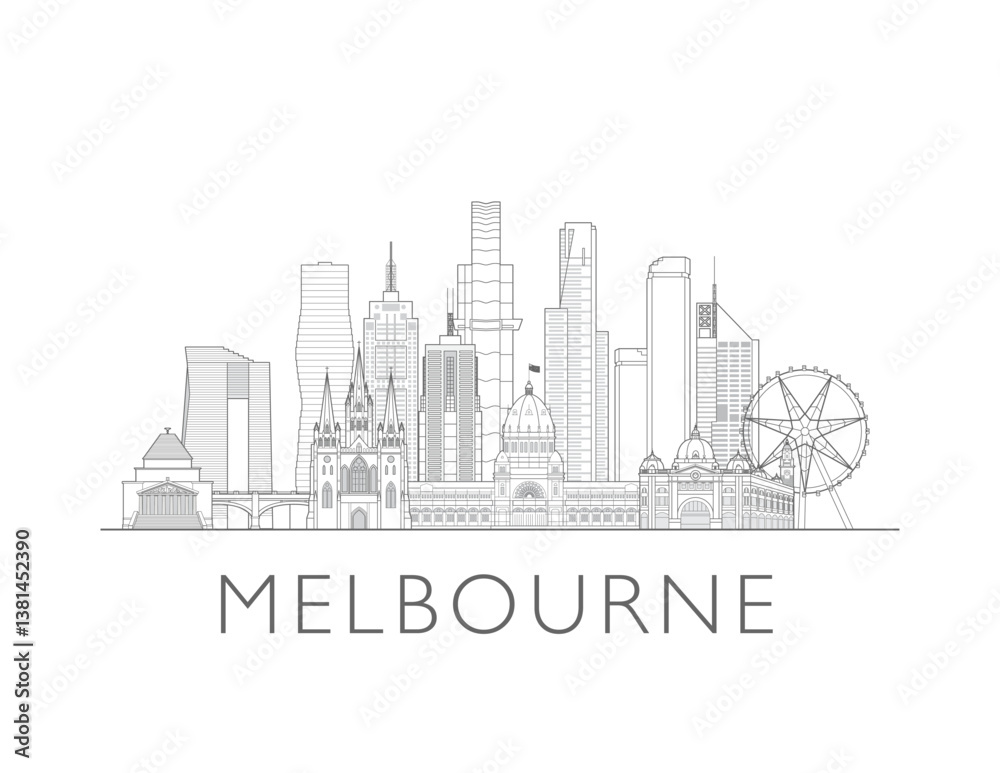Fototapeta premium Melbourne, Australia, cityscape illustration skyline drawing