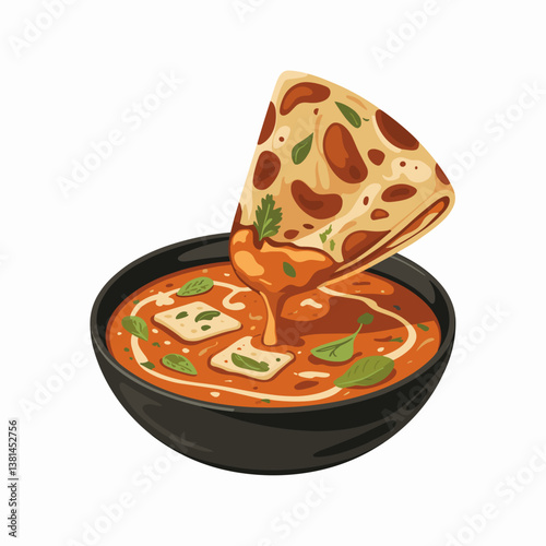 Naan Dipping into Paneer Butter Masala Bowl