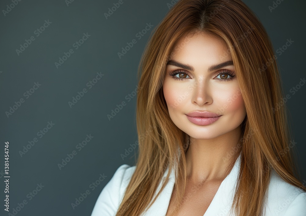 A perfect hairstyle adorns the smooth woman with beautiful long hair, a young model A perfect hairstyle adorns the smooth woman with beautiful long hair, a young model