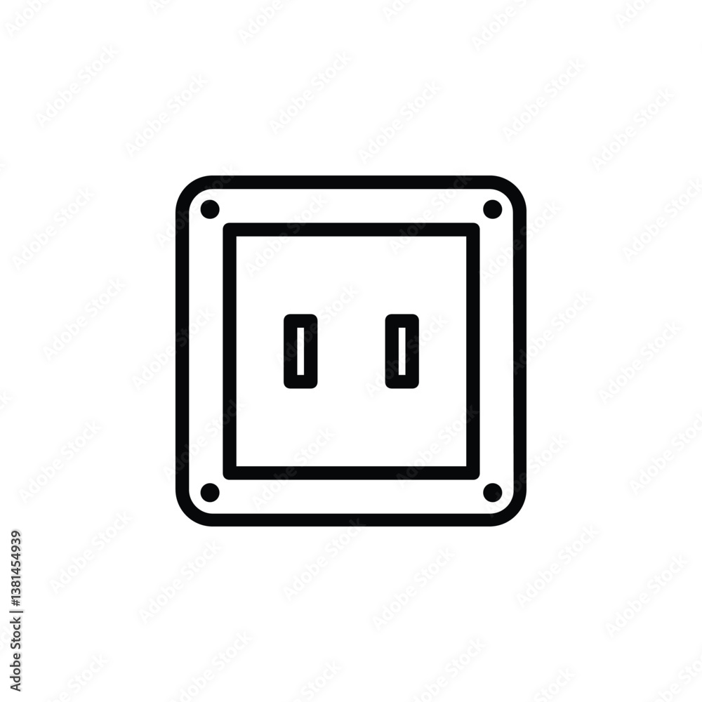 Icon of a socket plug, symbolizing power, electricity, and connectivity in a minimalist style. Icon of a socket plug, symbolizing power, electricity, and connectivity in a minimalist style.