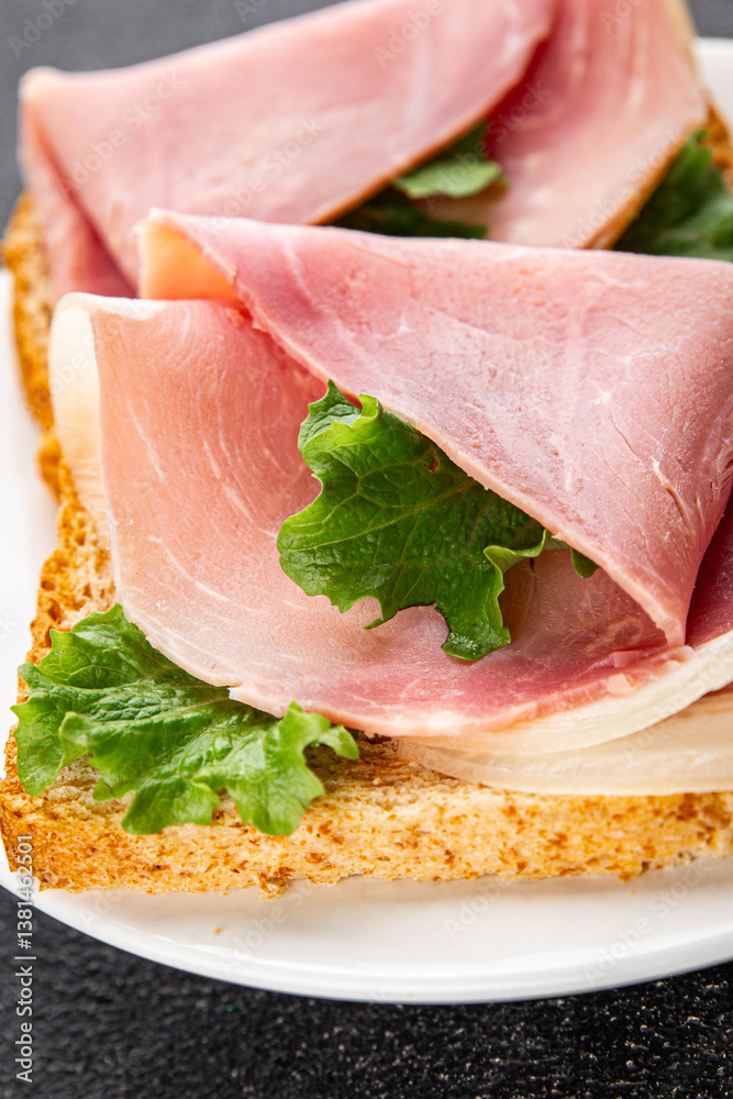 Sandwich ham tasty snack fresh fast food gourmet food background on table rustic food top view copy space Sandwich ham tasty snack fresh fast food gourmet food background on table rustic food top view copy space