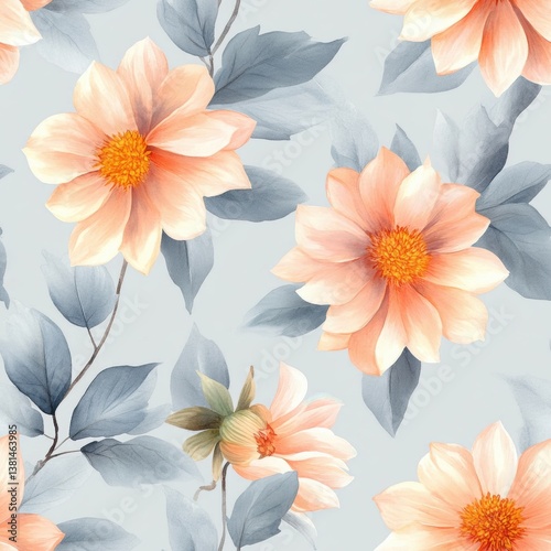 Elegant Floral Design with Peach Blossoms and Soft Green Leaves