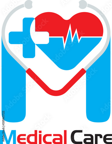 Elegant Typography Medical Logo Featuring a Minimalist Stethoscope and Heartbeat Line for Healthcare Branding
