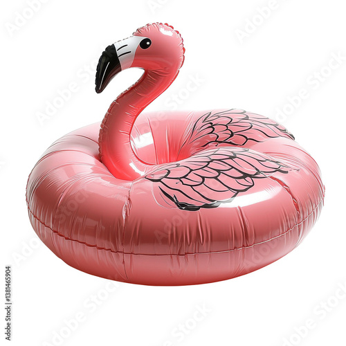 A summer floatie toy in the shape of a flamingo isolated on white background