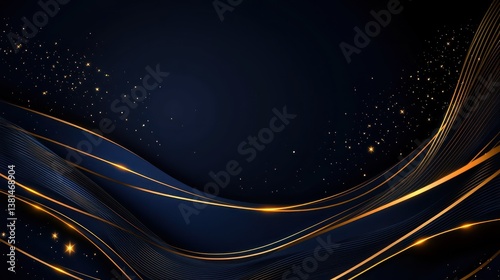 A high-tech corporate logo design with glowing gold lines and twinkling stars against a rich navy blue background
